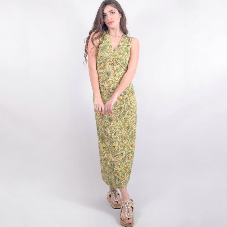 Abito smanicato scollo V in jersey verde