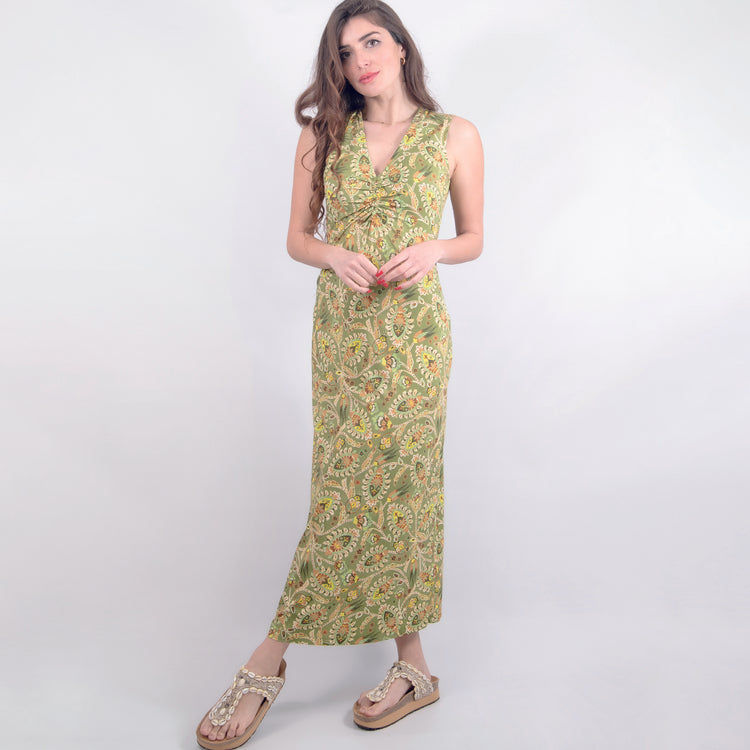 Abito smanicato scollo V in jersey verde
