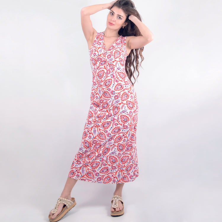 Abito smanicato scollo V in jersey rosa