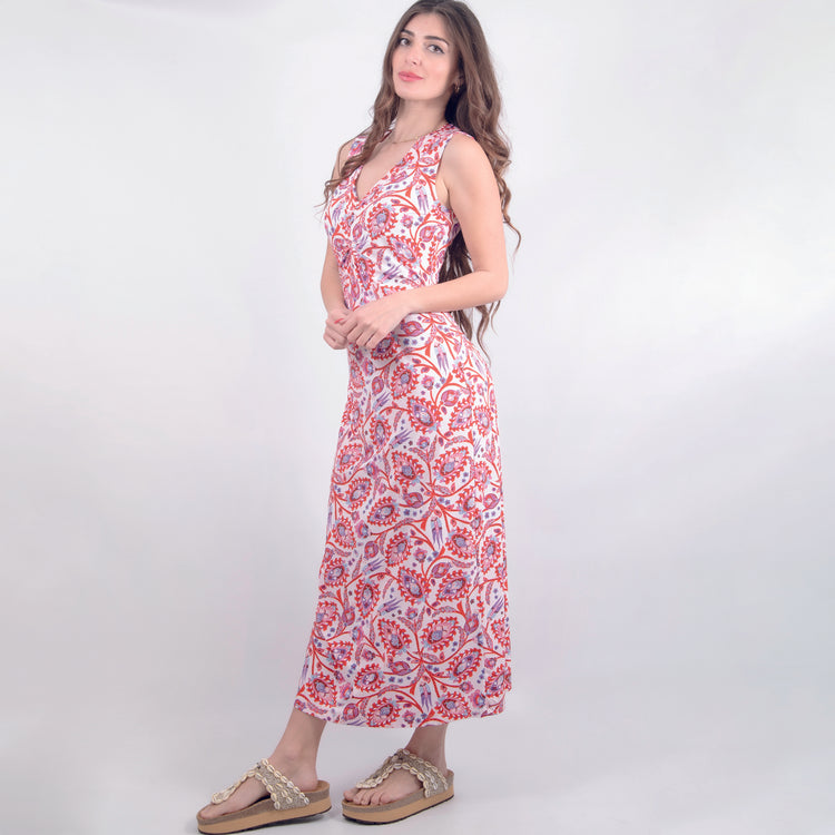 Abito smanicato scollo V in jersey rosa