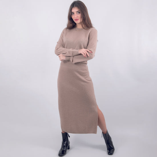 Abito in lana manica lunga beige