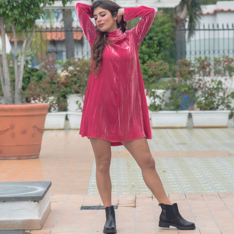 Abito corto seta fucsia