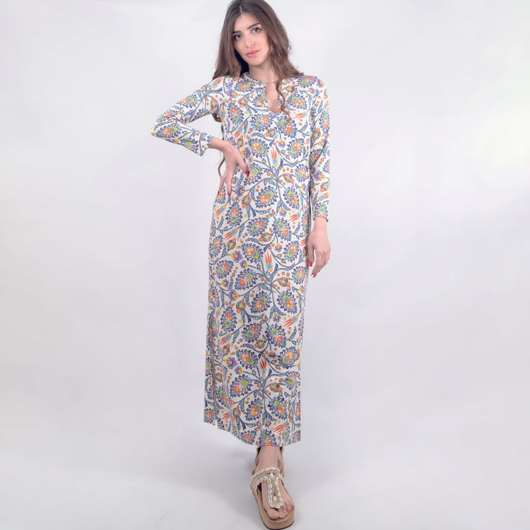 Caftano lungo jersey blu