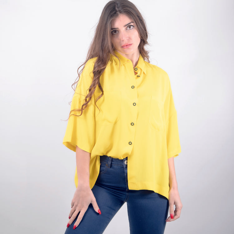 Camicia manica corta seta giallo