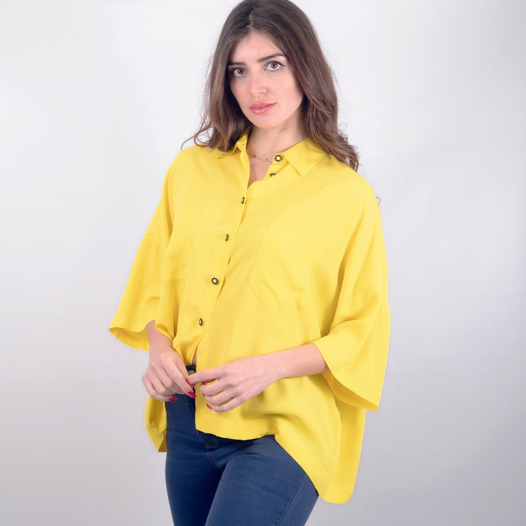 Camicia manica corta seta giallo