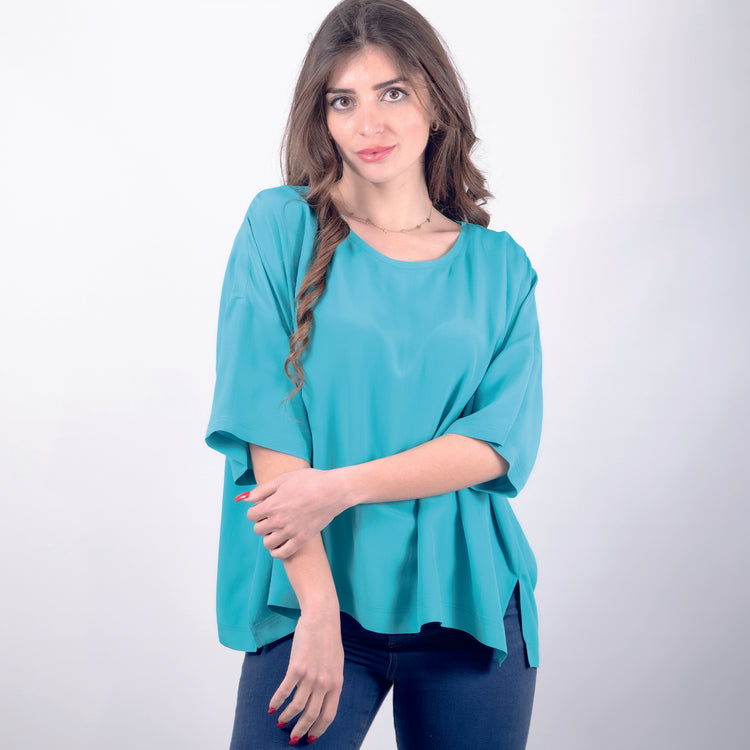 Tshirt camicia collo ampio azzurro