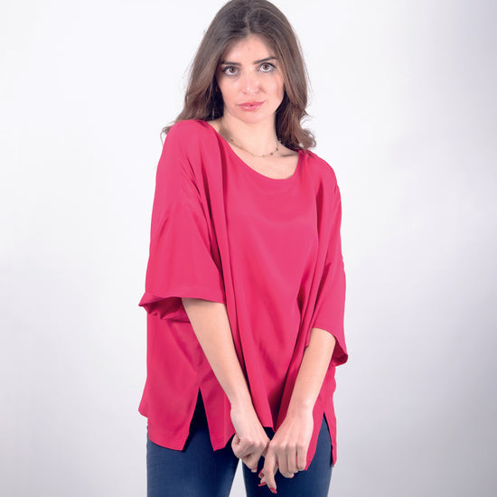 Tshirt camicia collo ampio fucsia