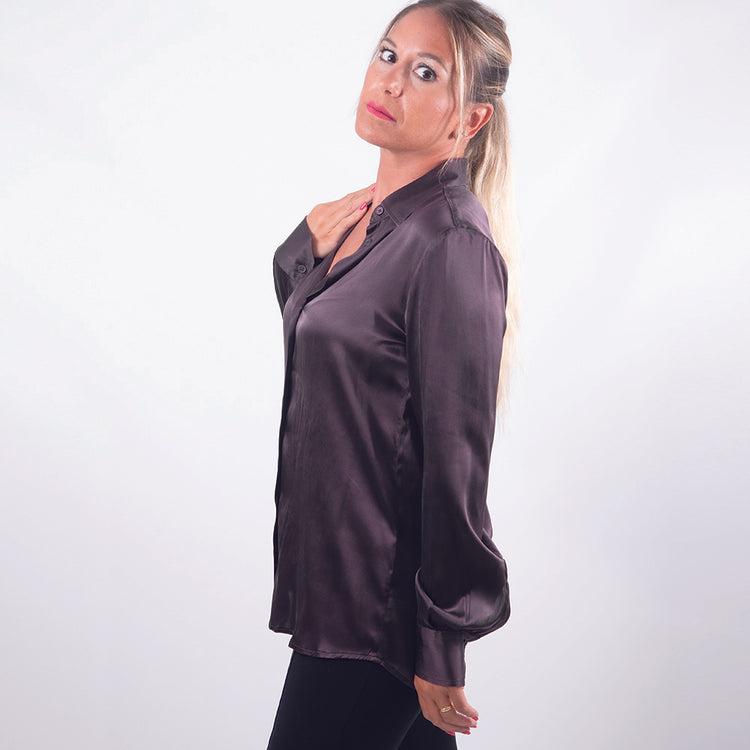 Camicia in seta elasticizzata viola