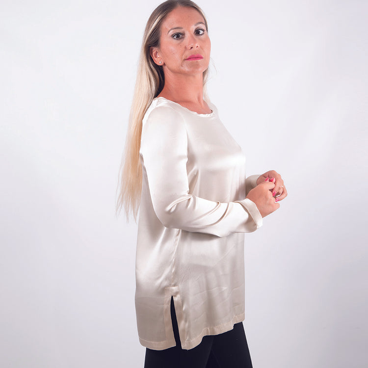 Maglia seta manica lunga beige