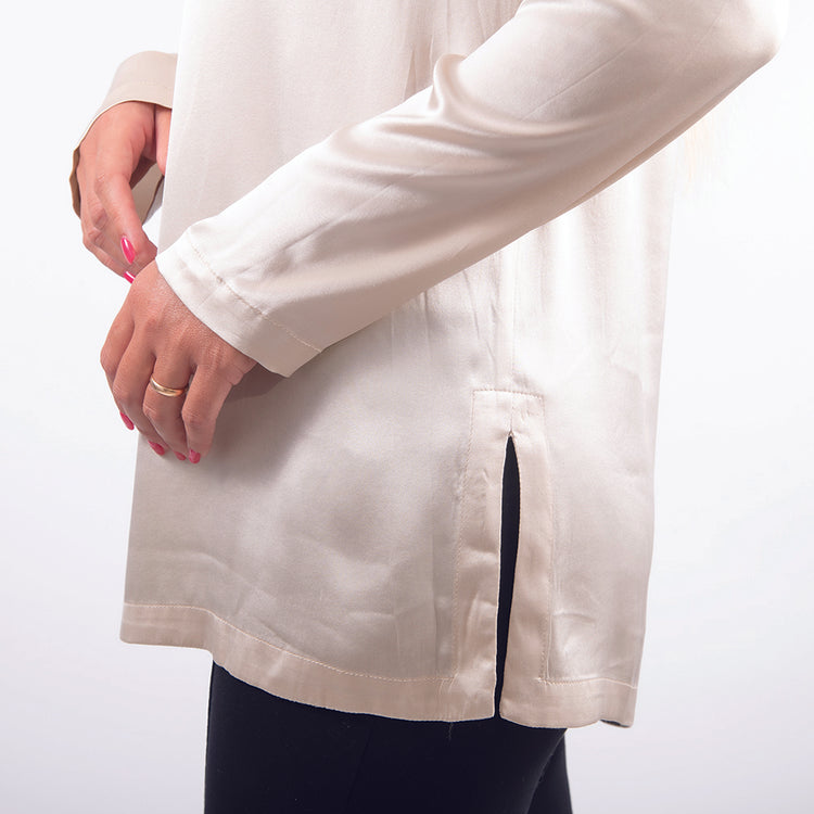 Maglia seta manica lunga beige