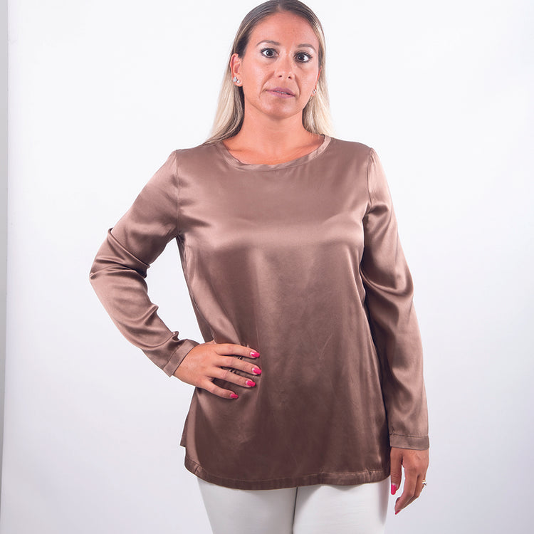 Maglia seta manica lunga marrone