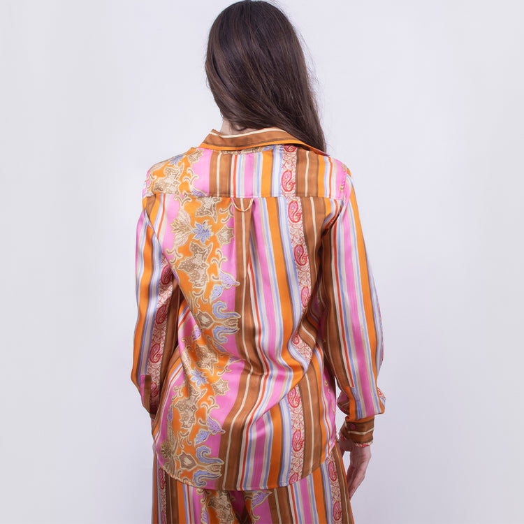 Camicia in twill stampato manica lunga multicolor