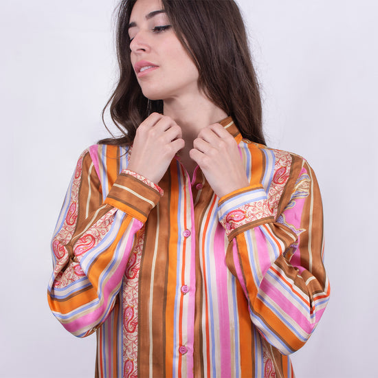 Camicia in twill stampato manica lunga multicolor