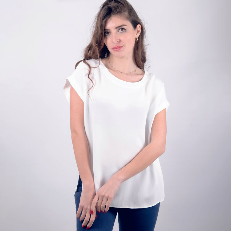 Camicia scollo rotondo seta bianco