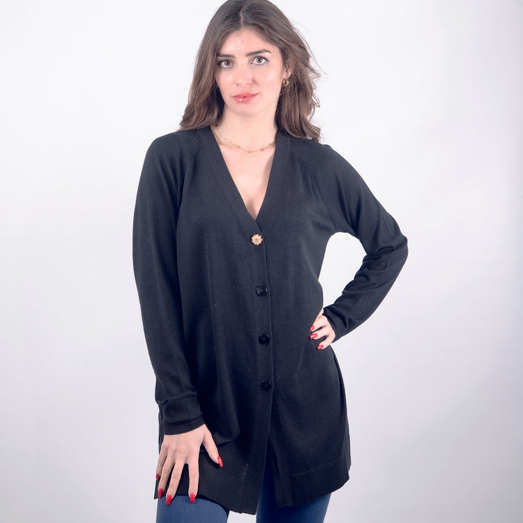 Cardigan lungo di seta e cotone nero