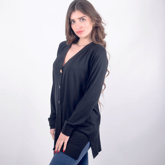 Cardigan lungo di seta e cotone nero