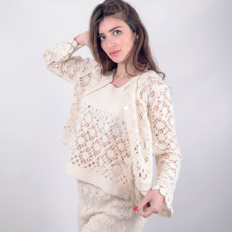 Cardigan corto lavorato uncinetto bianco