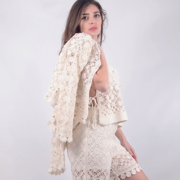 Cardigan corto lavorato uncinetto bianco