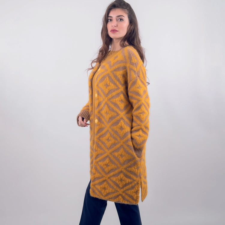 Cardigan girocollo in lana mohair giallo