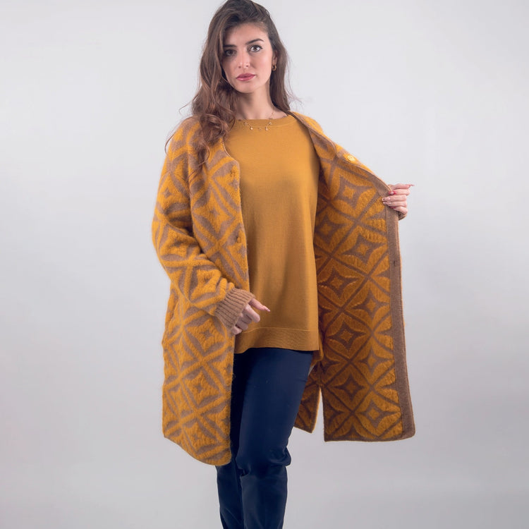 Cardigan girocollo in lana mohair giallo
