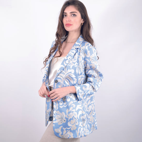 Giacca monopetto celeste fantasia fiori