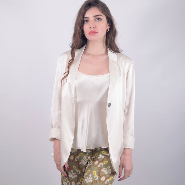 Giacca scollo V in viscosa bianca