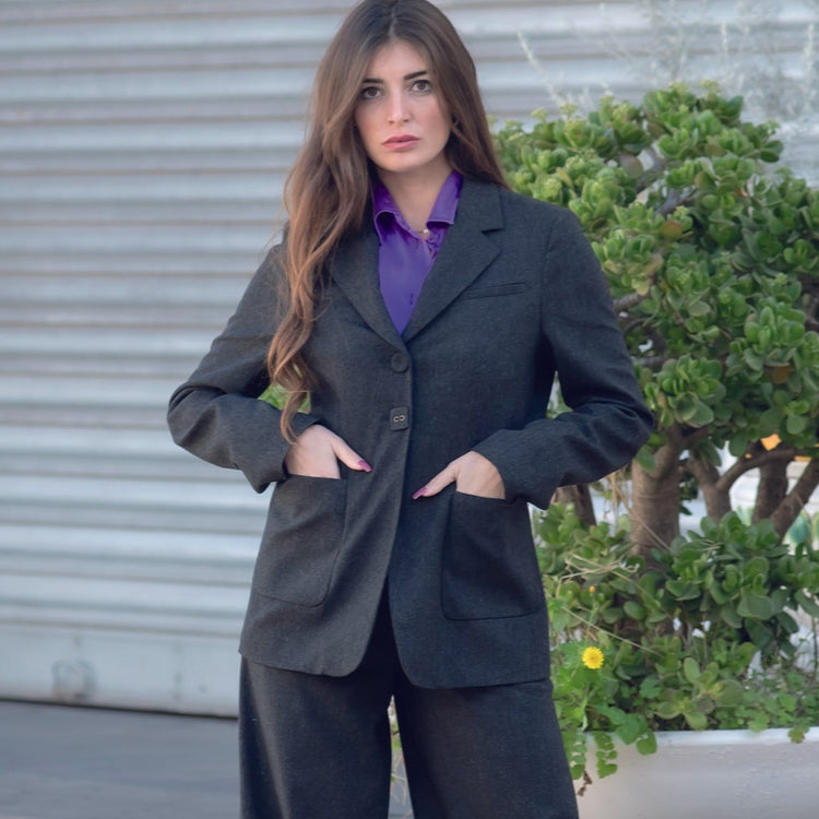 Giacca scollo V in lana grigio