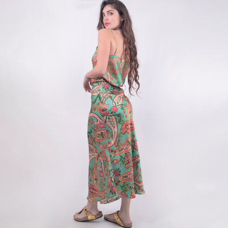 Gonna lunga in raso verde