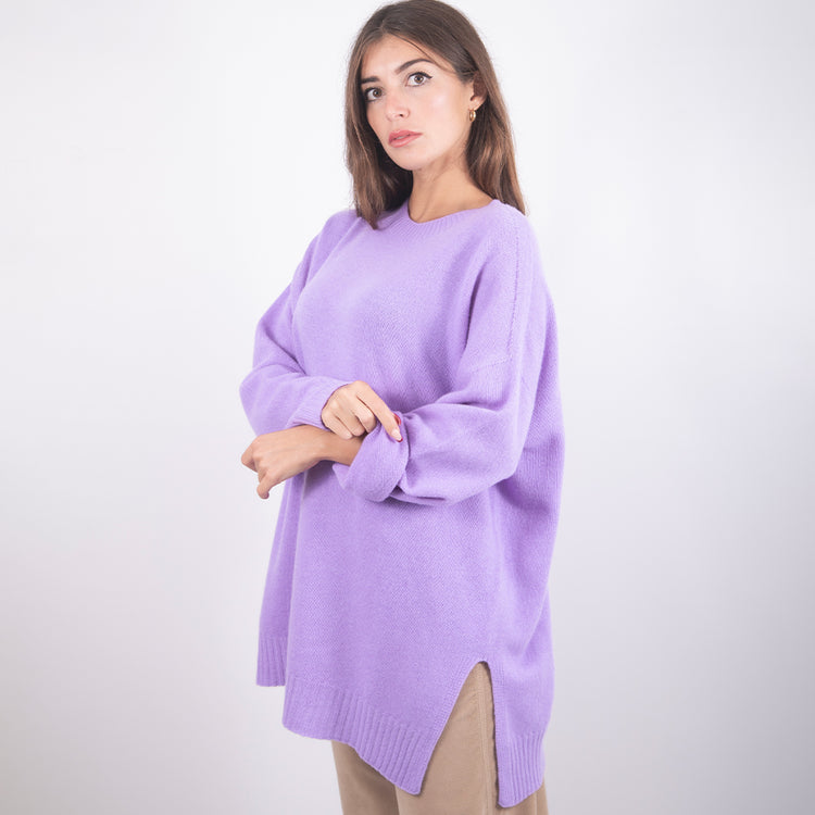 Maglia lunga in cashmere glicine