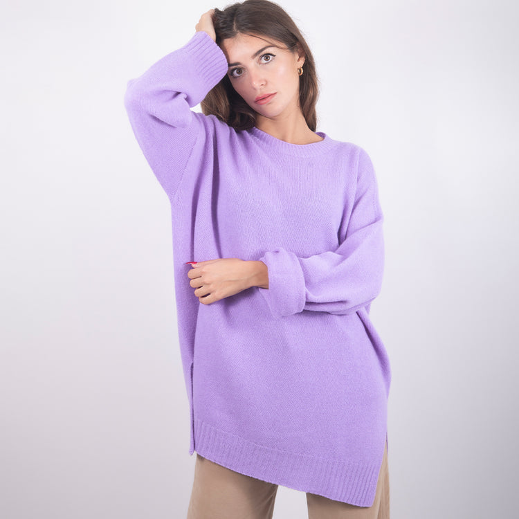 Maglia lunga in cashmere glicine