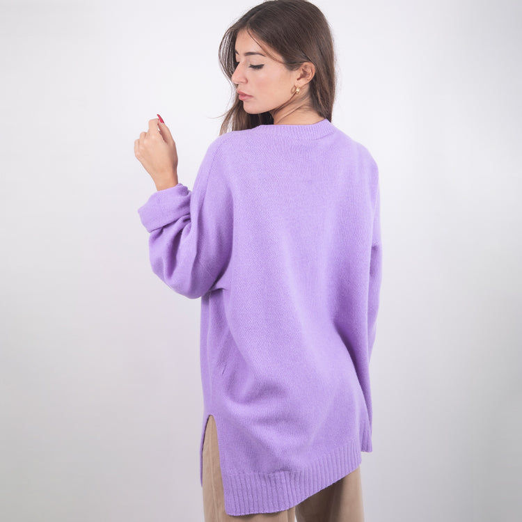 Maglia lunga in cashmere glicine