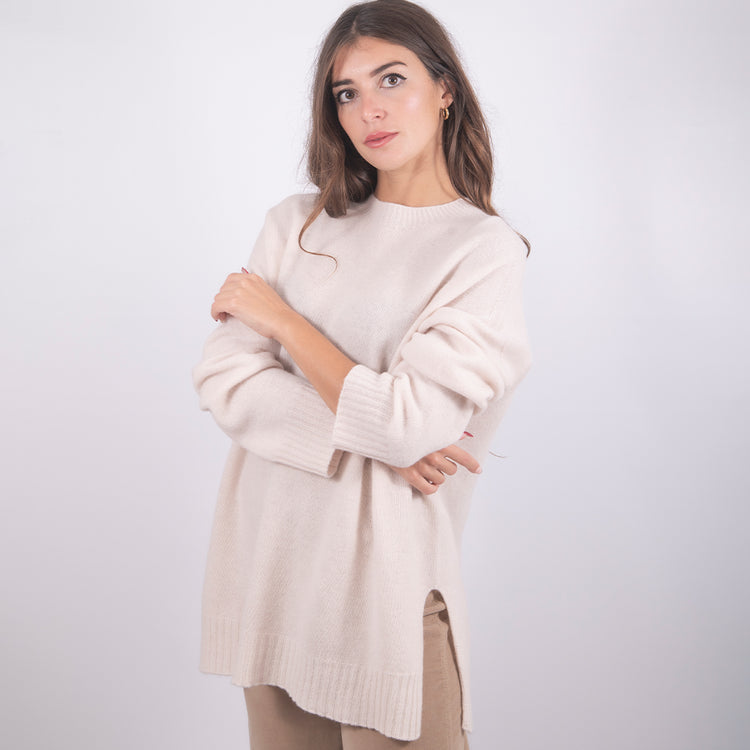 Maglia lunga in cashmere beige