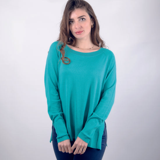 Maglia in cotone e seta turchese