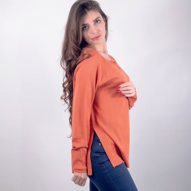 Maglia in cotone e seta arancione