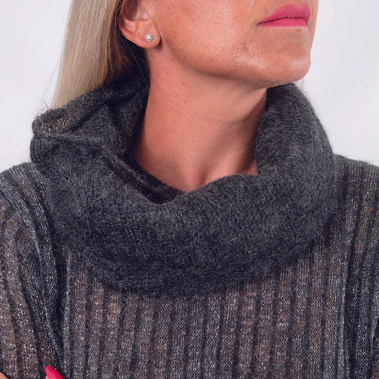 Maglia mohair lurex collo tondo grigio