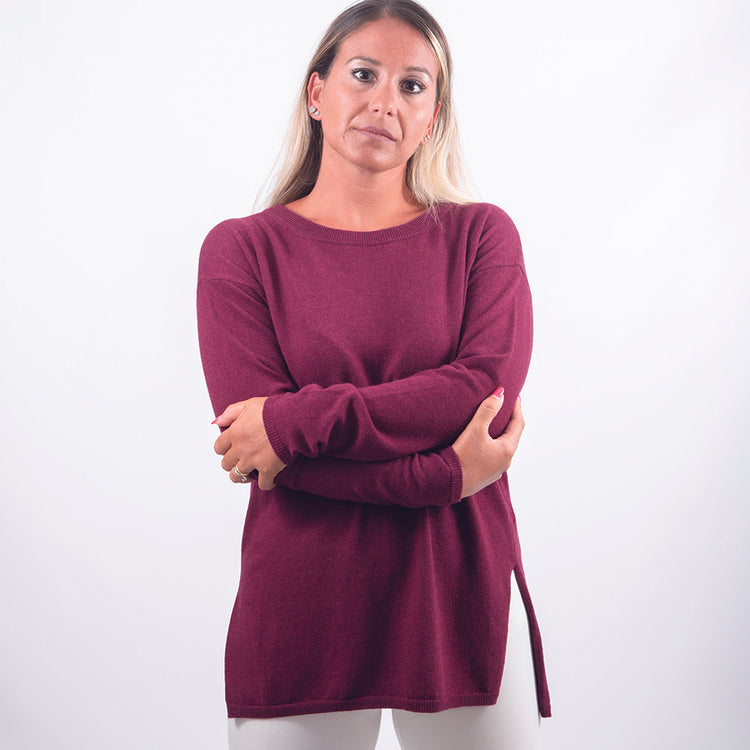 Maglia barchetta in viscosa e lana bordeaux
