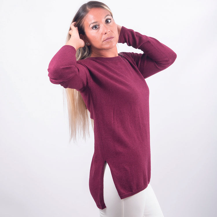 Maglia barchetta in viscosa e lana bordeaux