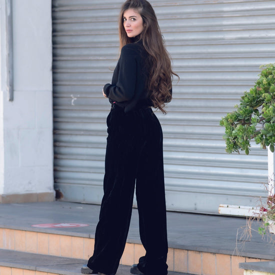 Pantalone viscosa e seta nero