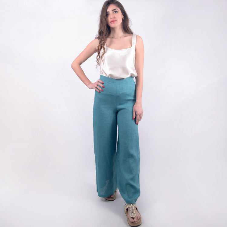 Pantalone ampio svasato turchese