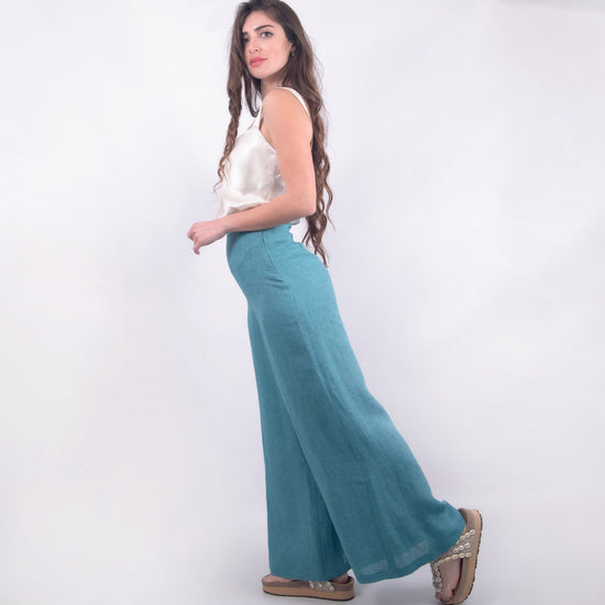 Pantalone ampio svasato turchese
