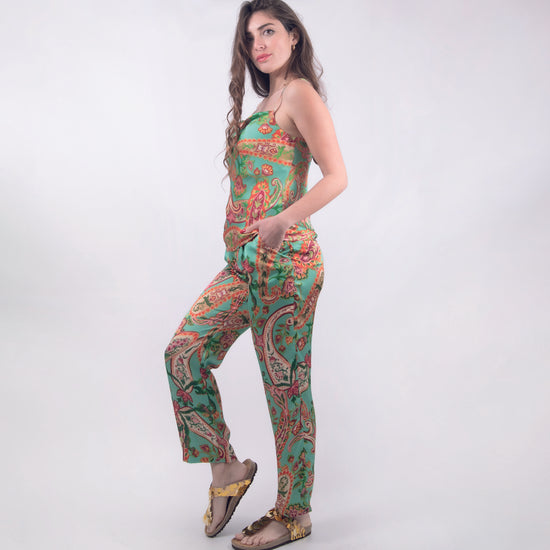 Pantalone in raso dritto verde