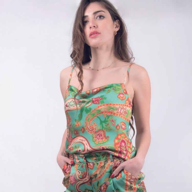 Top corto stampato verde