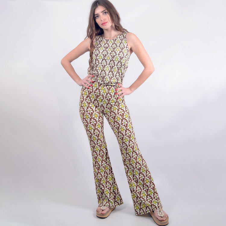 Pantalone zampa in jersey verde
