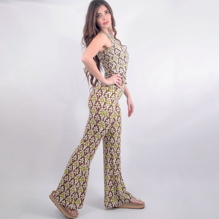 Pantalone zampa in jersey verde