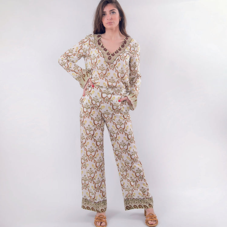 Pantalone in viscosa stampata verde