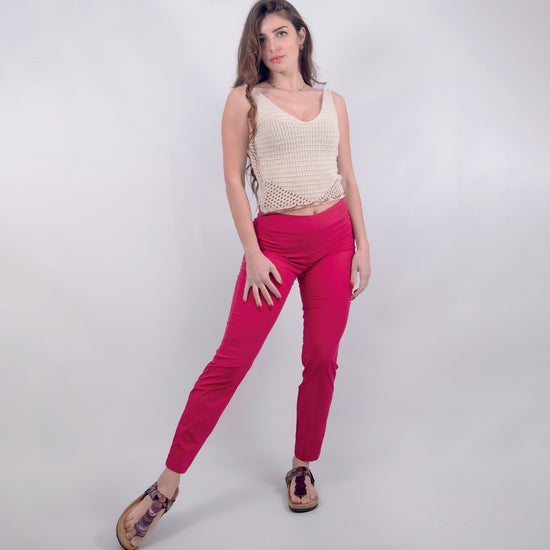 Pantalone in cotone gamba stretta fucsia