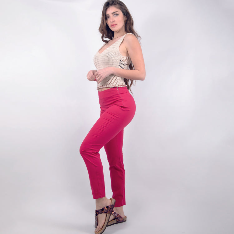 Pantalone in cotone gamba stretta fucsia