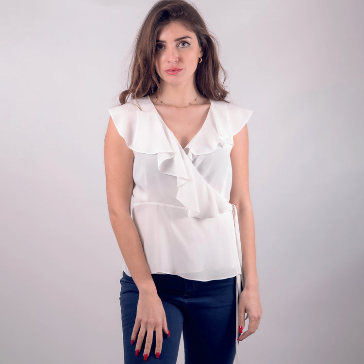 Top scollo V seta bianco