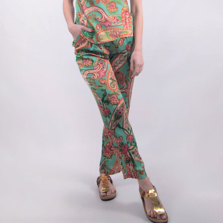 Pantalone in raso dritto verde