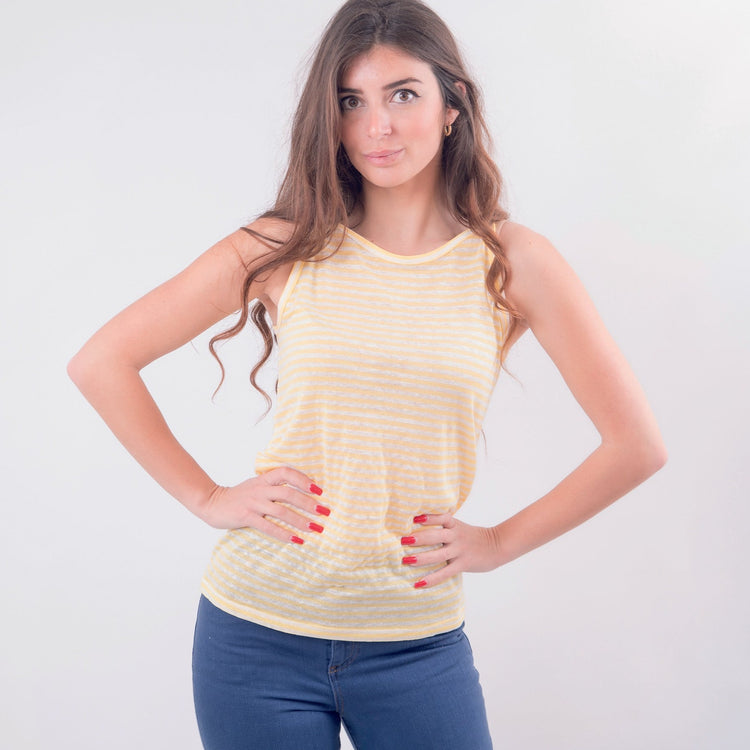 Top in lino rigato giallo